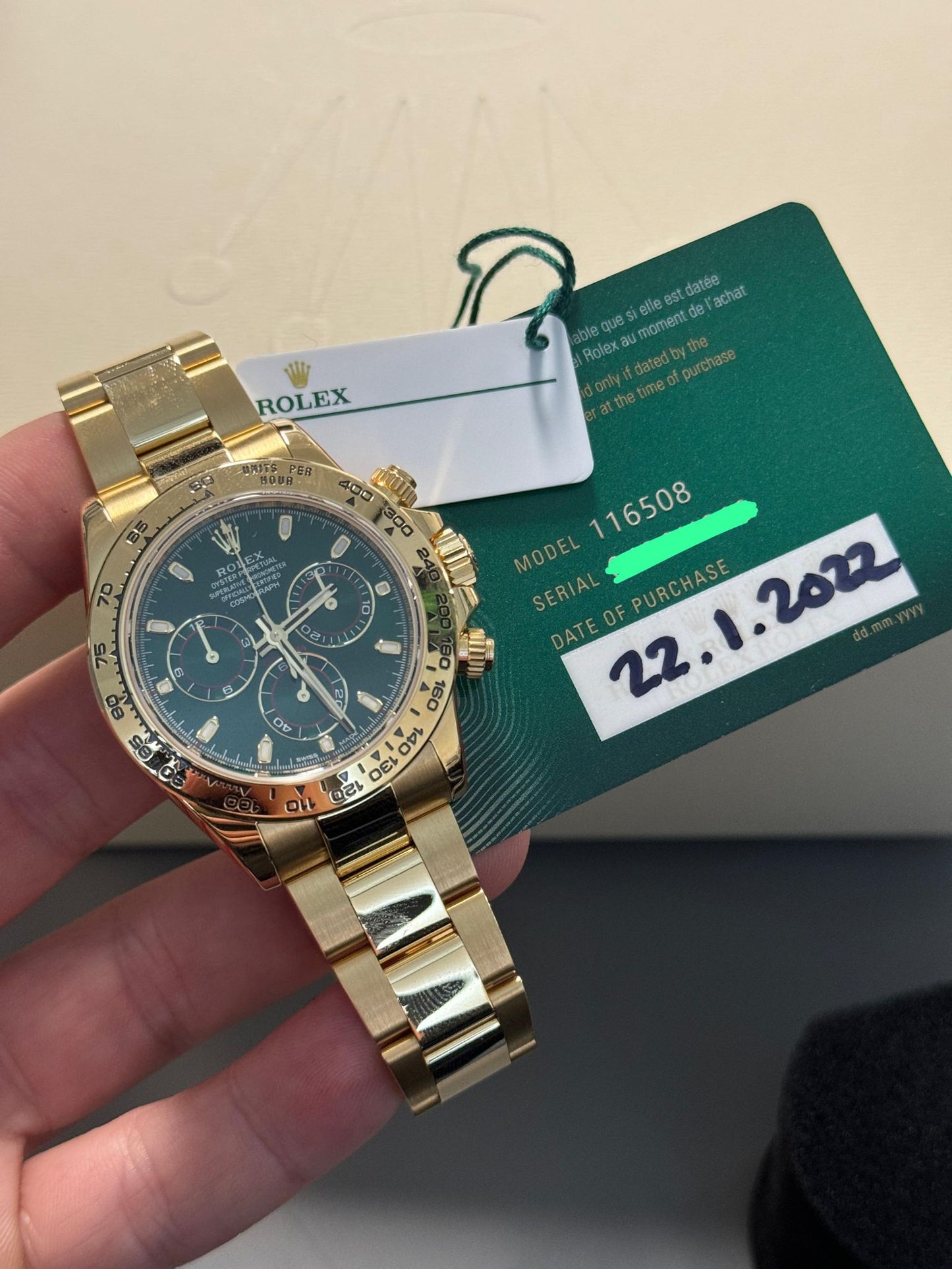 Rolex Daytona John Mayer Yellow Gold Green Dial 116508 2022