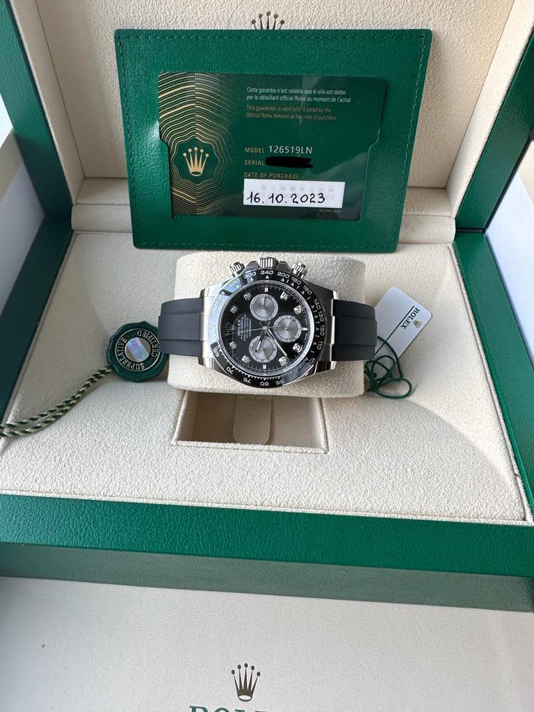 Rolex Daytona Oysterflex White Gold Diamond Dot 2023 New Reference 126519LN New Full Set